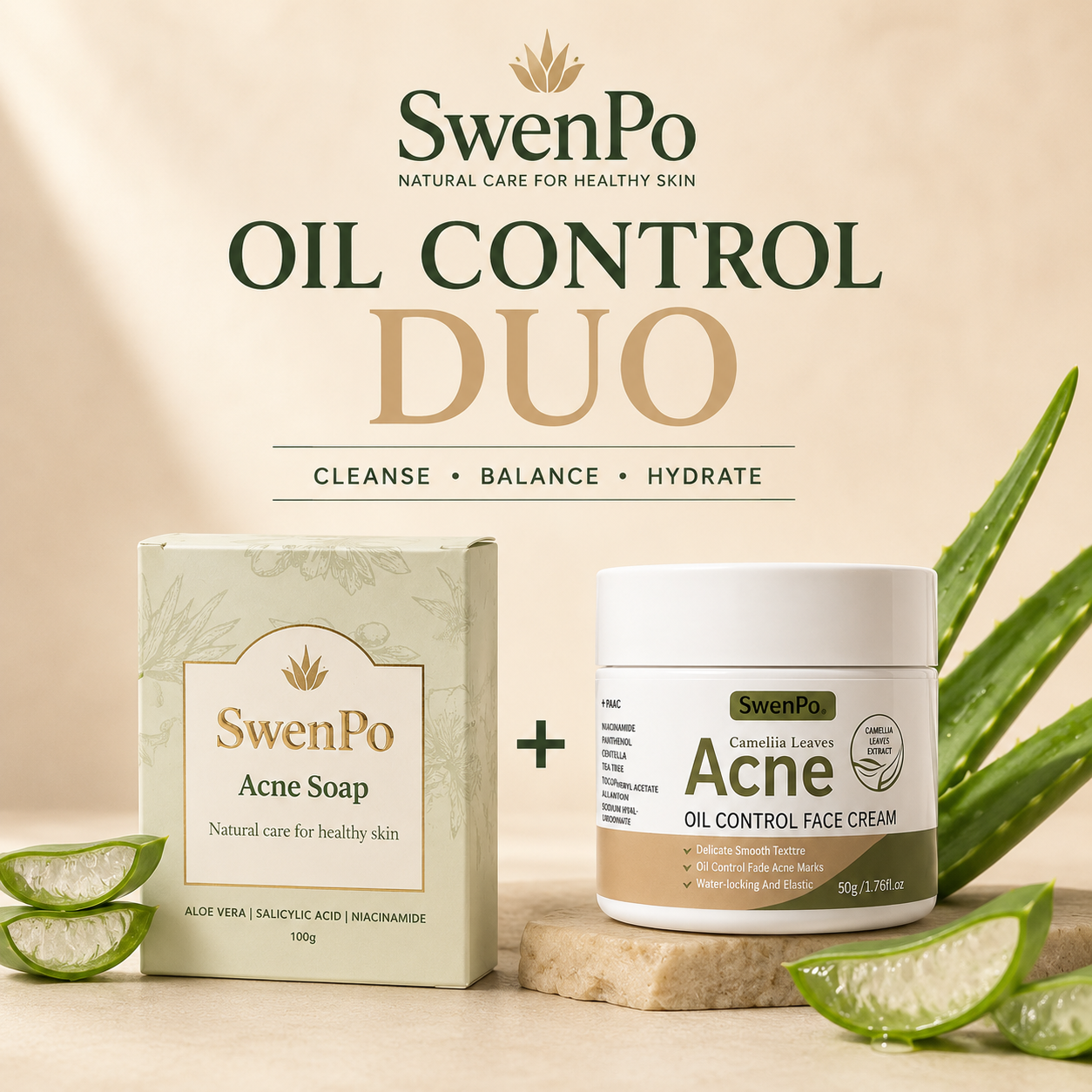 SwenPo Acne Control Set — Soap Trio + Face Cream