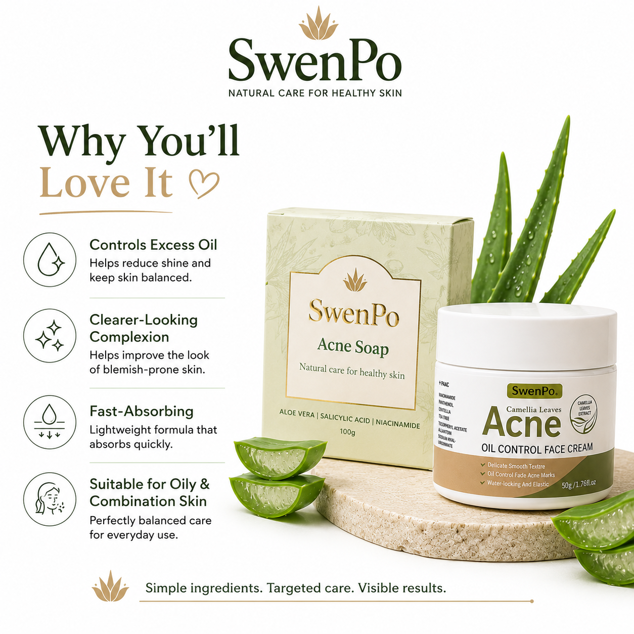 SwenPo Acne Control Set — Soap Trio + Face Cream