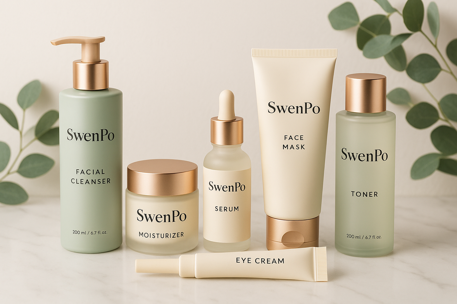 me puedes generar una gama de producto skincare con el nombre SwenPo