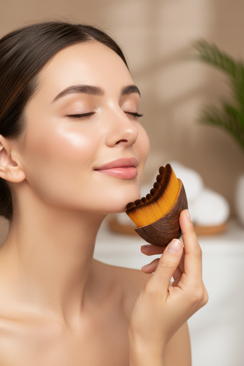 Woman using Lymphatic Drainage Brush